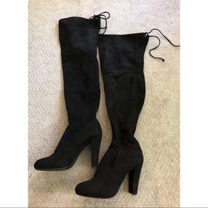 Black, knee high heeled boots